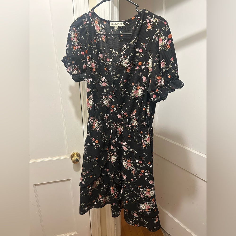 Inspired Hearts Black Floral Midi Dress